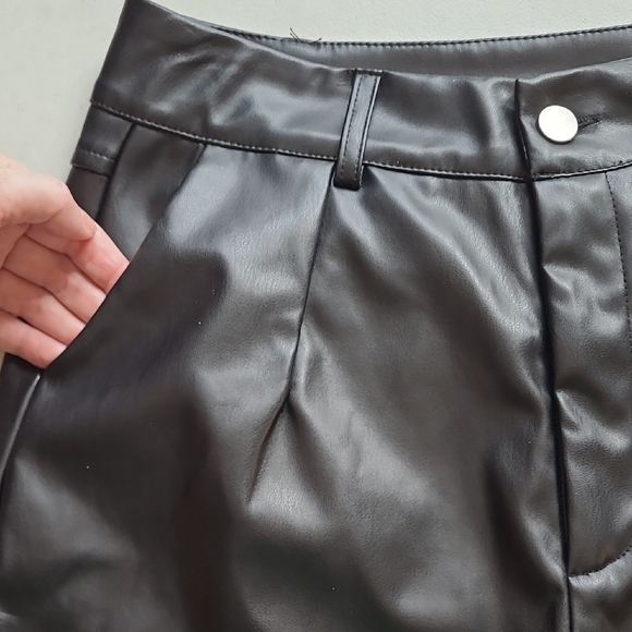 SM Wet Seal Dark Black Faux Leather Trousers Y2K - Picture 4 of 9